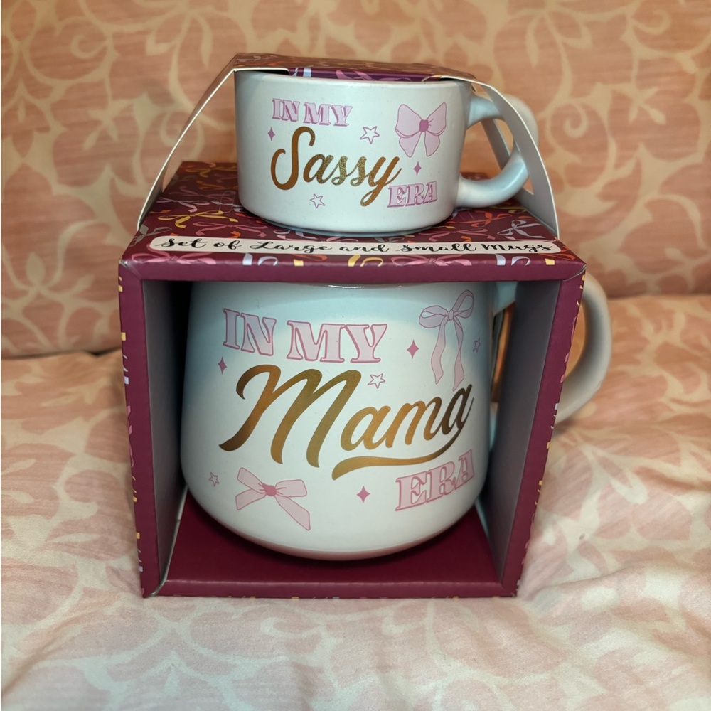 White and Pink "In My Mama Era" Ceramic Mug Set